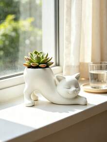 Unique Tail-Less Cat Planter, Cute Indoor Succulent Pot, Animal Theme Home Decor Planter, Creative Bonsai Pot - Ideal Gift; Charming Decoration For Office Desk, Room And Home - Multicolor - View 3