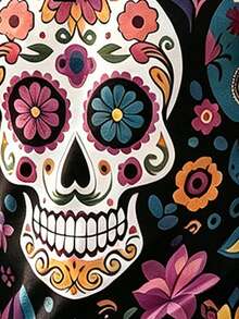 Men's Autumn/Winter Halloween Day Of The Dead Candy Skull Floral Button Long Sleeve T-Shirt - Multicolor - View 7