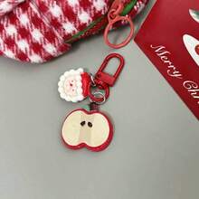 1pc Christmas Theme Cartoon Keychain, Apple Slice With Holiday Pendant, Colorful 3D Character Charm, Bag Accessory, Lobster Clasp Design, Cute Festive Gift, Multiple Styles - A - View 8