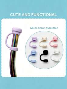 6pcs/2pcs Reusable Silicone Straw Caps, Leak-Proof Splash-Proof Dust-Proof, Suitable For Cups, Back To School Essential - Multicolor - View 7