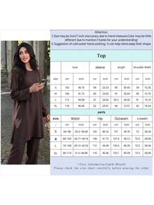 Setelan Dua Potong Wanita Lengan Panjang Polos, Kerah Bulat, Belahan Samping, Tunik, dan Celana Panjang Lebar, Pakaian Kasual Longgar yang Serasi - MultiWarna - View 4