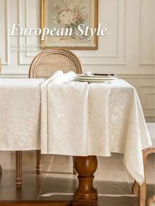 1pc Pearlescent Jacquard Tablecloth, Floral Jacquard Pattern Tablecloth, Multiple Sizes Available, Suitable For Living Room, Dining Room, Home Decor And Room Decoration, Perfect For Holiday Party Decor Or Dining Table Decoration - Off-white - View 10