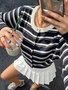 This Women's Fashion Striped Cardigan, Long Sleeve Design With Button Details, Is The Perfect Choice For Creating A Cute Autumn Look - Multicolor - View 1