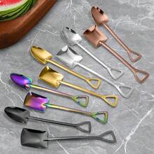 10 Pcs Stainless Steel Shovel Spoon, Creative Mini Spade Shape Dessert Ice Cream Watermelon Spoon, Cute Long Handle Tableware For Home Kitchen Party - - - View 6