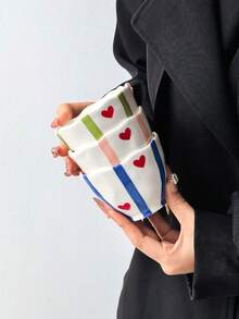 1pc Classic Colorful Striped Heart Handheld Coffee Mug, Ins Style Personalized Hand-Painted Ceramic Cup, Exquisite Highly Attractive Tea Cup, Suitable For Espresso And Tea - Multicolor - View 4