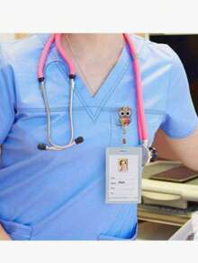 1pc Owl Pattern Retractable Badge Reel, ID Card Holder, Suitable For Nurses, Students, Doctors, Office Staff, Name Tag Holder, School Supplies, Back To School - Multicolor - View 2