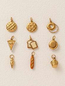 1pc Gold Snack Pendant, Drip Oil Exquisite Style, 18kpvd Gold Plated 316 Stainless Steel Material, Waterproof And Fade-Resistant, Suitable For Daily DIY Necklace, Bracelet, Keychain, Earring, Phone Chain, Leather Bag Buckle And Other Different Accessories, Suitable For Handmade Store DIY, Factory Semi-Processed Production And Other Scenarios. - Multicolor - View 3