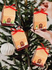 24pcs Christmas Gingerbread House Gift Boxes With Countdown Calendar Stickers, Cartoon Santa Claus, Snowman And Christmas Tree Festive Designs, Kraft Holiday Present Paper Packaging Boxes For Xmas Party Favors Decor, Christmas Decor - Multicolor - View 5