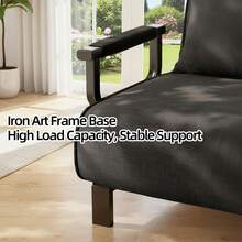 Single Convertible Sofa Bed With Armrest,5‑Position Adjustable Backrest,Iron Frame Folding Sleeper Chair With Pillow,Multi‑Purpose Lounge Couch For Small Apartment Living Room Guest Room,Dark Grey Linen Fabric - Black - View 8