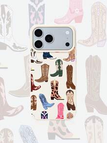 1pc White Matte Minimalist Lens Protection Colorful Printed High Heel Boots Pattern Phone Case Personalized Compatible With Iphone 16 Pro Max 17/16/15/14/13/12/11 Protective Case Air Compatible With Samsung Series - Multicolor - View 1