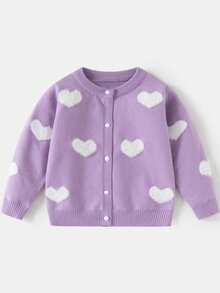 M.Dian xi Áo cardigan len dệt kim cho bé gái, phong cách mới mùa xuân, áo len cardigan sợi lõi xoắn jacquard họa tiết trái tim lông chồn baby mink - Màu tím  Violet - Xem 2