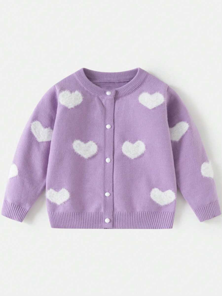 M.Dian xi Áo cardigan len dệt kim cho bé gái, phong cách mới mùa xuân, áo len cardigan sợi lõi xoắn jacquard họa tiết trái tim lông chồn baby mink