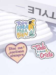 Spanish Faith Inspirational Slogan Enamel Pin Set Heart Flower Pastel Healing Lapel Badge For Backpack Jacket Decor - Multicolor - View 6