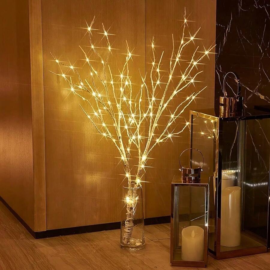 1pc Lighting White Birch Tree Branch Decorative Lamp,Battery-Powered,Suitable For Indoor Christmas,Romantic Weddings And Fashionable Home Decoration.Without Battery,Festive Lighting,Wedding Decor,Modern Lamp,Durable Construction,Decorative Light