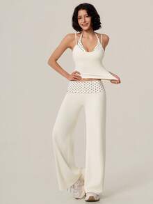 TimeOff Women's One Set Polka Dot 2 In 1 Tank Top With Folded Waist Wide Leg Pants Running Gym Sports Outfit - White - View 6