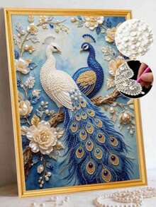 Pearl Peacock Frameless DIY Handmade Rhinestone Creative Diamond Painting Kit, Suitable For Bedroom Decor, Living Room Wall Art, Room Decoration, Artwork, Gift For Friends - A - View 1