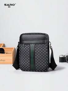 saroxi Men's Crossbody Bag With Vintage Pattern, Side Pocket Bag, Shoulder Bag, Small Pouch, Multi-Functional For Commuting And Casual Use, Minimalist Style, Black Phone Bag, Gift For Men, Boyfriend, Fashion - Multicolor - View 13