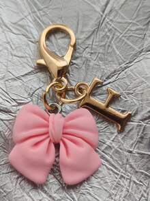 Pink Compact Bowknot Letter A-Z Keychain Pendant, Matching Bag Charm, Seasonal Opening Halloween Interactive Small Gift - Multicolor - View 16