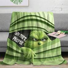 The Grinch Soft & Comfortable 1pc Open Curtain Modern Flannel Christmas Nap Blanket - Christmas Tree, Deer, Snowflake, Snowman - Polyester Nap Blanket - Digital Print Craft, Suitable For Sofa, Bed, Travel, Office Home Decor - Multicolor - View 5
