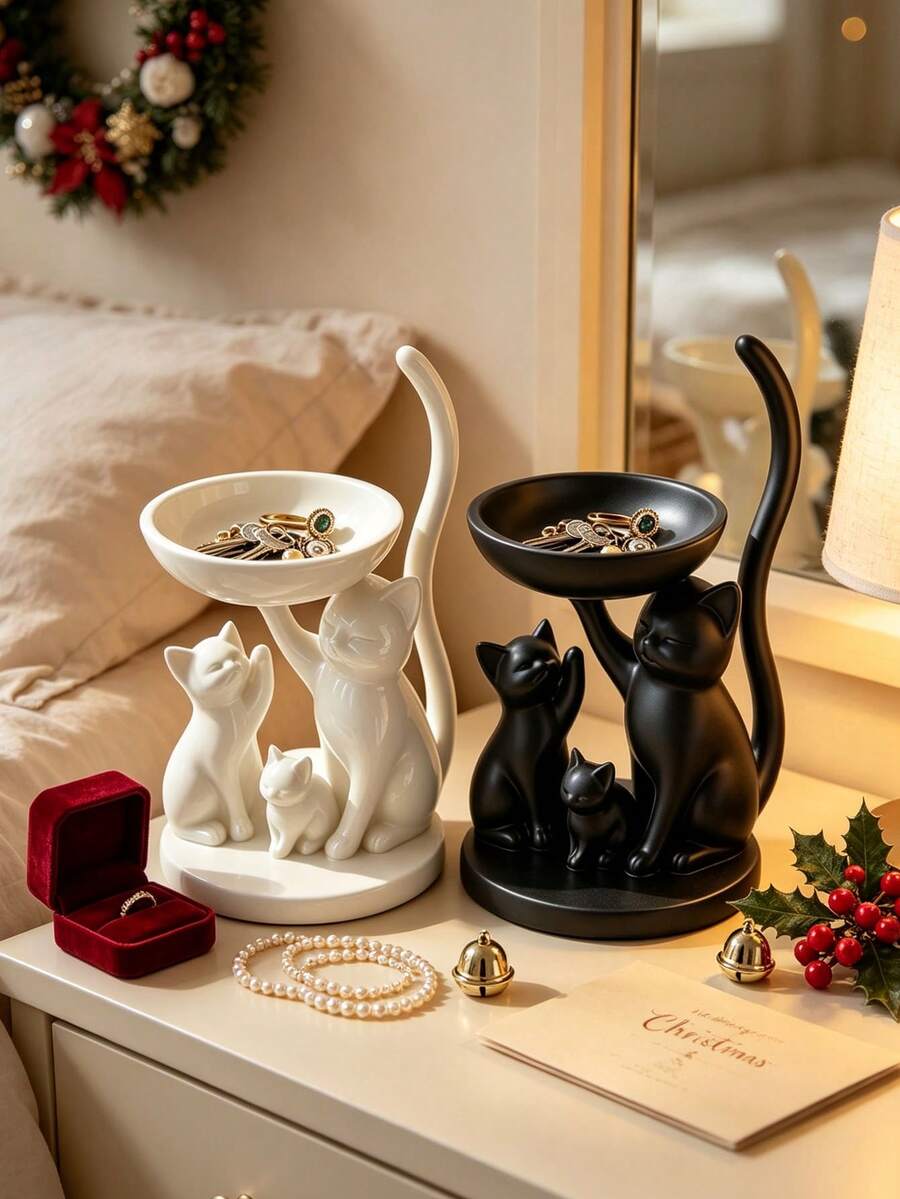 Cat Tray Jewelry Organizer, Living Room Desktop Organizer And Home Decor, Multi-Purpose Desktop Decoration, Suitable For Jewelry, Keys, Wireless Earphones, Storage, Suitable For Placing Small Items, Home Decor, Commemorative Gift, Birthday Gift, Back To School Gift, Teacher's Day Gift. - One Size - View 1