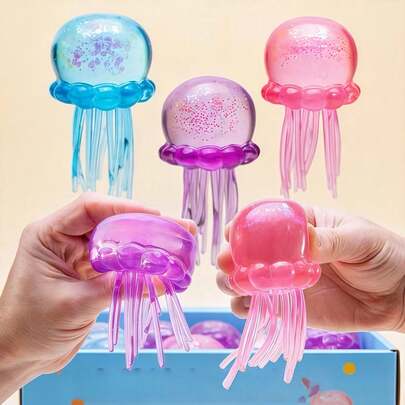 1 Soft Colorful Jellyfish Slow-Rebound Stress Toys. Soft Slow-Rebound Stress Toys, Suitable For Children, Teens, And Adults. Can Be Played With On The Desk And Help Relieve Anxiety. Squishy Toys / Squishes / Squishy Stress Toy / Squishy > Cracking