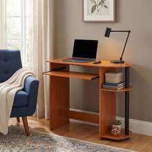WALPLUS Computer Desk Easy Assembly Compact Composite Wood PVC Tubes 80.01x73.03x40.01cm Light Cherry Home Office - Black - View 5