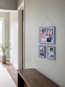 1pc Faux Wood 3-Piece Hanging Photo Frame Set, 10 Inch + 2pcs 5 Inch Jute Rope Connected Wall Hanging Photo Frames, Wedding Family Photo Wall Home Wall Decor - Multi-color - View 4