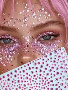 1pc Mixed Size Pink Crystal Round Rhinestones, Y2K Face Jewels, Suitable For Face Makeup, Electronic Music Festival, Music Festival, Cosplay, Party, Holiday And Other Occasions - Multicolor - View 2