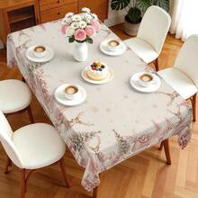 1pc Pink Reindeer Christmas Tablecloth, Pink Christmas Tree Reindeer Sleigh Gift Print Pattern, Polyester Material Single-Sided Print, Suitable For Tabletop, Washable And Reusable, Suitable For Indoor, Outdoor, Yard, Wedding, Banquet, Party, Outdoor Dining, Suitable For Craft Exhibition, Banquet Event Decoration - Multicolor - View 10