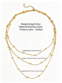 VceTd 1/2PCS Minimalist Vacation Style Asymmetrical Random Beads Chain Design Stainless Steel Women's Jewelry Set Suitable For Women's Daily Wear Or Vacation Wear Or Gift - Yellow Gold - View 10