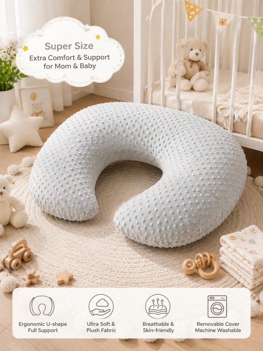 Large Baby Nursing Pillow - Multi-Functional Maternity Nursing Pillow, Anti-Spit-Up Pad, Soft Baby Lounger & Essential For Mom's Breastfeeding - Grey - View 1