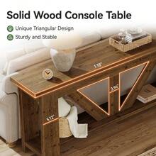 LITTLE TREE 180 Cm Rustic Extra Long Sofa Table Solid Wood 2‑Tier Storage Console Table Behind Couch Brown For Entryway Hallway Living Room - Brown - View 5