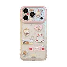 Kavenfort Transparent Sweet Berry Cat Cake Cute Cat Illustration Phone Case, Compatible With Apple 18 Pro, 16 Transparent Sweet Color 17 Multicolor Side 15 Soft Shell, Cute, Creative, Geometric, Cartoon Style, Fresh, Niche, Ins Style - Clear - View 12