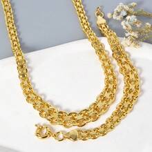 粗獷風 18K 鍍金銅嘻哈鏈條項鍊手鍊珠寶套裝 女款 - 金色2 - 查看 4