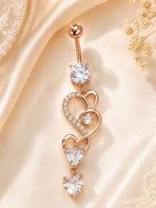 1 Pc Heart Dangling Belly Button Ring Sparkling Rhinestone Navel Piercing Jewelry For Women - Heart-shaped - View 7