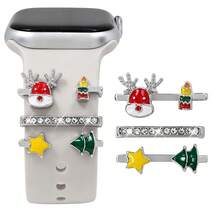 3pcs Cute Colorful Christmas Reindeer & Santa Claus Watch Band Decorative Rings, Multiple Styles Available, Compatible With Apple Watch Band Decoration, Perfect For Holiday Wear - Silver - View 9