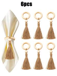 1-24pcs Wooden Tassel Napkin Rings, Bohemian Rustic Style Napkin Holders, Daily Table Decor, Suitable For Christmas Holidays, Thanksgiving Feast, New Year Celebration, Wedding Reception, Dinner Party Table Setting, Holiday Home Kitchen Decoration - Multicolor - View 12
