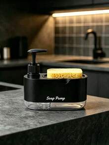 Multi-Functional 2-In-1 Kitchen Countertop Soap Dispenser, Modern Pump Design, Comes With A Sponge Storage Compartment, Transparent Bottom, Space-Saving Sink Storage, Suitable For Dishwashing And Handwashing, A Handy Item For Your Home Kitchen - AA - View 2
