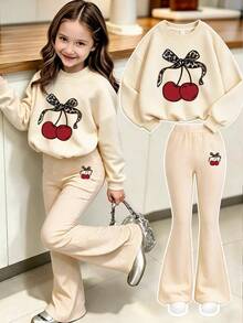 2pcs/Set Girls & Mom Matching Outfit, Letter Print Sweatshirt And Flare Pants, Soft Fabric, Casual Street Style - Multicolor - View 1