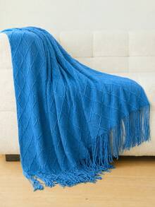 1pc Knitted Blanket, Sofa Throw, Bed Cover, Office Nap Knitted Shawl, Summer Lightweight Throw - Mondini Blue - View 3