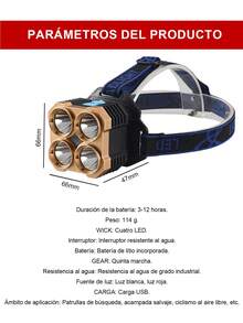Faro frontal impermeable y de alta luminosidad con 5 luces LED,carga USB,Linterna frontal LED de alta potencia, linterna superbrillante,recargable,lámpara de trabajo de emergencia portátil impermeable,cómodo de usar,adecuado para trabajo nocturno al aire libre como acampar,pesca nocturna,reparaciones,etc. - Negro - Ver 12