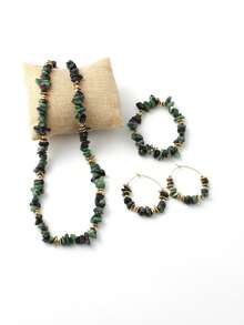 3pcs/Set Bohemian Style Amethyst Crystal Jewelry Set, Includes Necklace, Asymmetrical Stone And Black Tourmaline Stone Earrings, Suitable For Daily Wear And Christmas Gifts - Multicolor - View 19