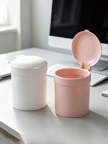 Mini Plastic Desktop Trash Can With Lid, Suitable For Home Office, Kitchen, Vanity, Daily Essentials, Household Student Dormitory Trash Can, Can Be Used As Desktop Wastebasket For Office, Bedroom And Living Room - Multicolor - View 5