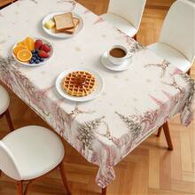 1pc Pink Reindeer Christmas Tablecloth, Pink Christmas Tree Reindeer Sleigh Gift Print Pattern, Polyester Material Single-Sided Print, Suitable For Tabletop, Washable And Reusable, Suitable For Indoor, Outdoor, Yard, Wedding, Banquet, Party, Outdoor Dining, Suitable For Craft Exhibition, Banquet Event Decoration - Multicolor - View 5