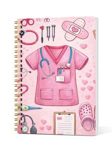 BUBU 1PC Nurse Spiral Notebook With Colorful Index Tabs, Pink Medical Scrubs & Stethoscope Design, Lined Journal For Nursing Notes, Work Planning, Daily Writing, Office Desk Accessories & Nurse Gifts - A5 - View 1