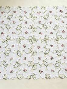 1pc Pink/White Floral Embroidered Hollow Tablecloth, Square Decorative Table Cover, Vintage Style Dining Table Home Decor, Suitable For Daily Home Decoration - White - View 5