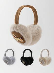 GARASSACC 1pc Women's Cute Puppy Embroidery Suede Fleece Foldable Warm Earmuffs - Multicolor - View 5