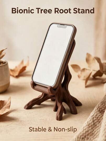 1pc Tree Branch Shaped Stand, Vintage Elf Style Root Design, Suitable For Home And Office Creative Desktop Decor. It Has A Classic Brown Wood Grain Edge, Can Also Be Used As A Phone Holder, Making It An Ideal Gift For Room Decor, Bedroom Decor, Storage, Autumn Home Decor, Boyfriend Gift