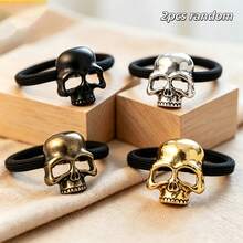 Vintage Punk Dark Metal Skull Hair Tie, Dark Style Hollow Skull Hair Rope, Perfect Halloween Hair Accessory - Multicolor - View 9