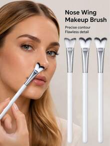 2pcs/1pc Professional Nose Contour Brush, Soft Bristles Precision Sculpting Tool For Nose Shadow & Highlighting, Makeup Brush For Flawless Blending - White - View 2